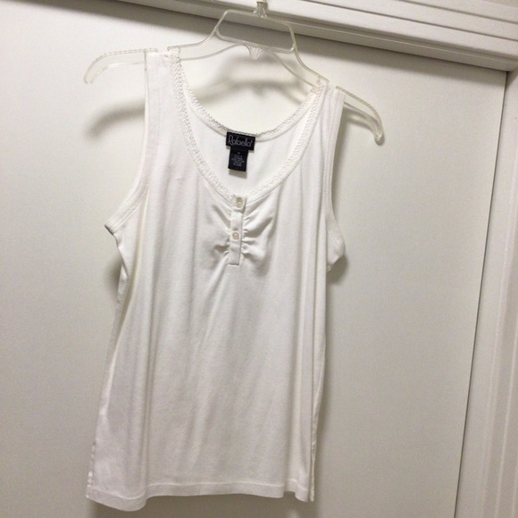 Womens Rafaella Half Button 100% Cotton Tank Top - Picture 1 of 7